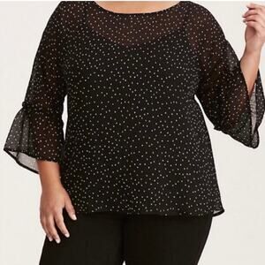 Torrid Black Polka Dot Chiffon Blouse Top Long Sleeve 2X NWT 10927419